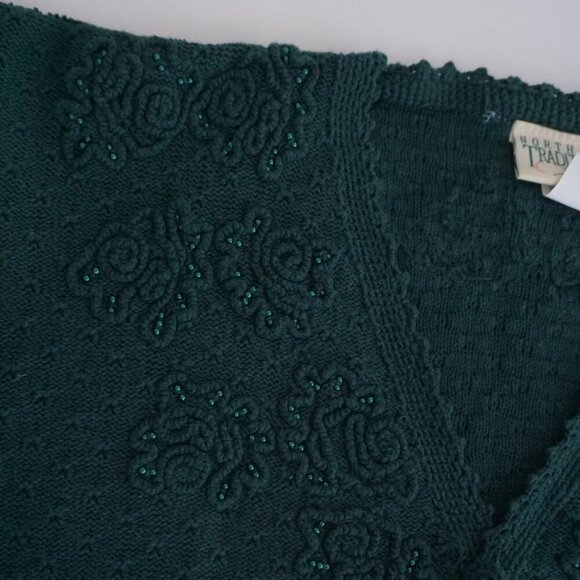 vintage Northern Traditions Hunter Green Knit Floral Beaded button-up Cardigan S - Picture 10 of 12